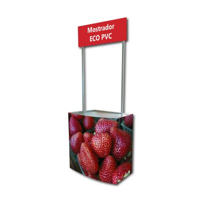 Mostrador ECO PVC, 2 Mástiles y Banderola + Impresión Vinilo Laminado 